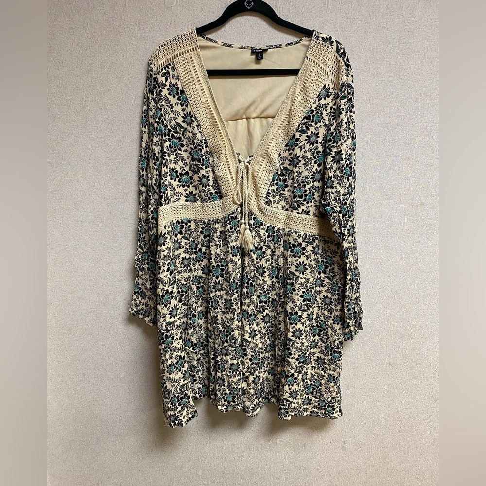 Torrid Mini Gauze Lace-Up Floral Skater V Neck Dress Beige Size 4 - Picture 6 of 14